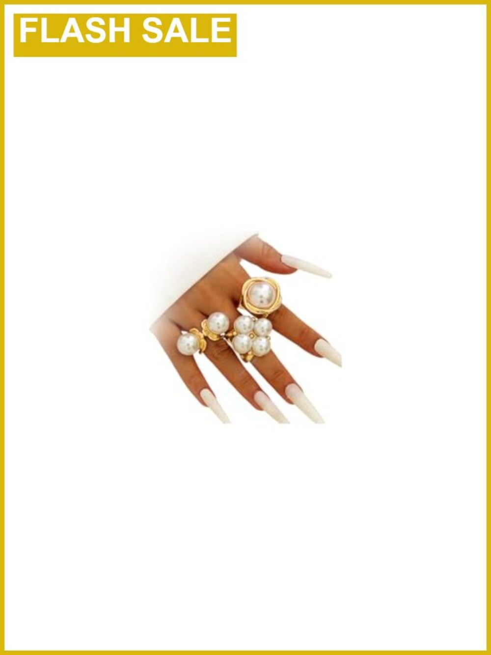 Chunky Faux Pearl Flower Statement Rings Set 3pc Layered Stacking
